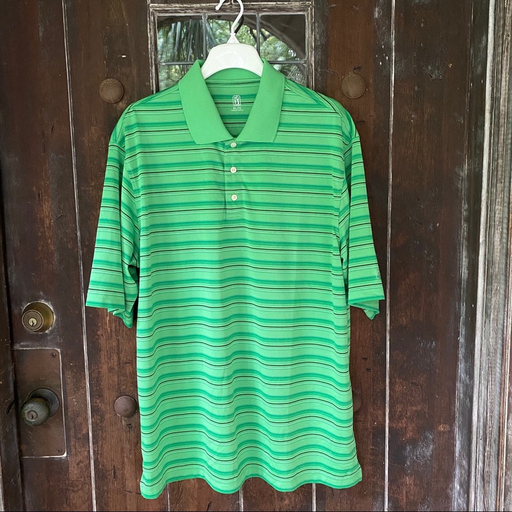 new! PGA Tour | Green Striped Polo Shirt